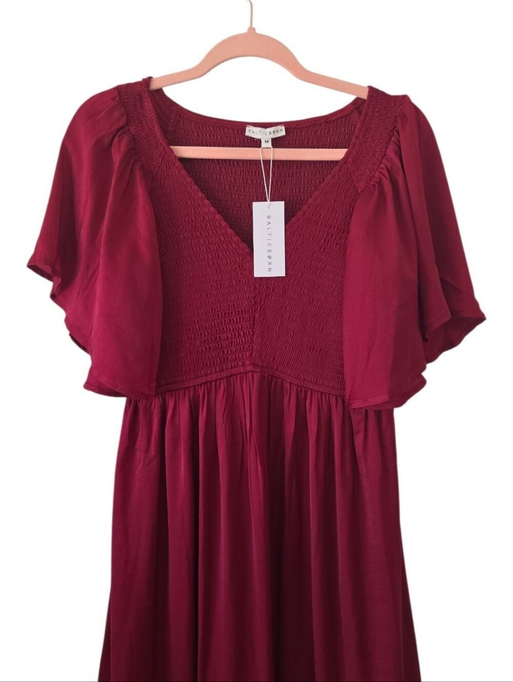 NWT Baltic Born Lovell Smocked Midi Dress Wine Red Size M - Picture 6 of 10